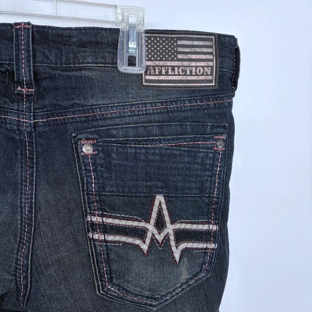 Affliction Gage Jeans Size 34 Mens Denim Biker Grunge Distressed Grunge Dark Y2K